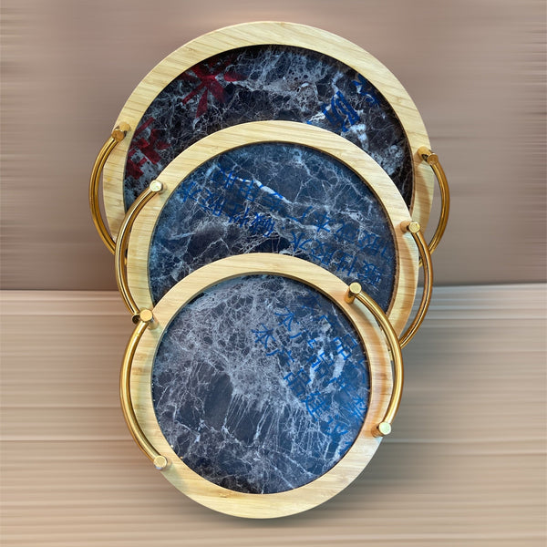 3PCs Bamboo Round Shape Serving Trays Set