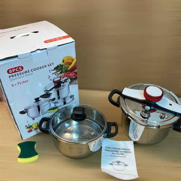 Lot Imported Stainless Steel Pressure Cooker 5+7L with Steamer