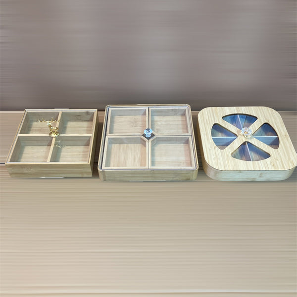 Bamboo Wood Multi Storage Dry Fruit Serving Tray