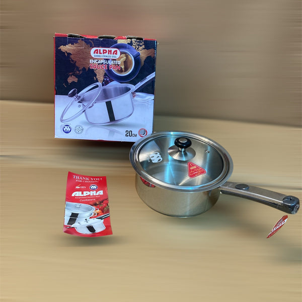 Alpha Durable Stainless Steel Sauce Pan With Glass Lid 20cm