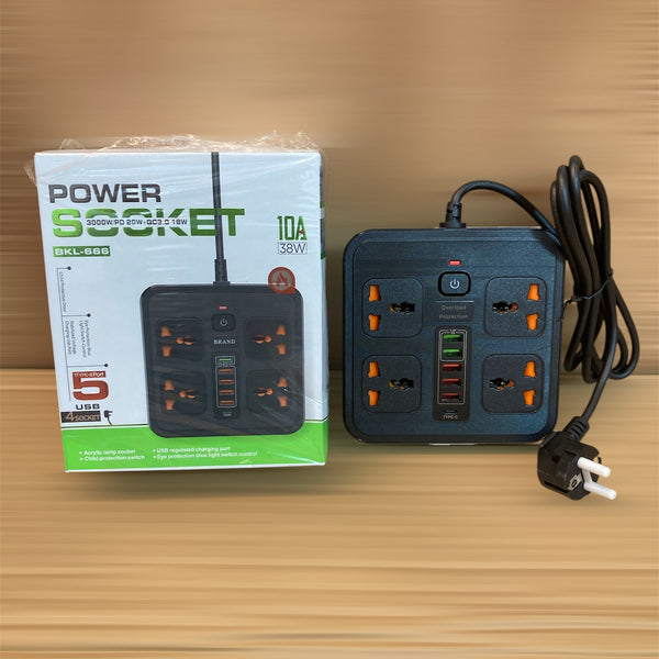 3000W Power Extension 4 Universal Socket+ 5 USB+ 1 Type-C Port BKL-666