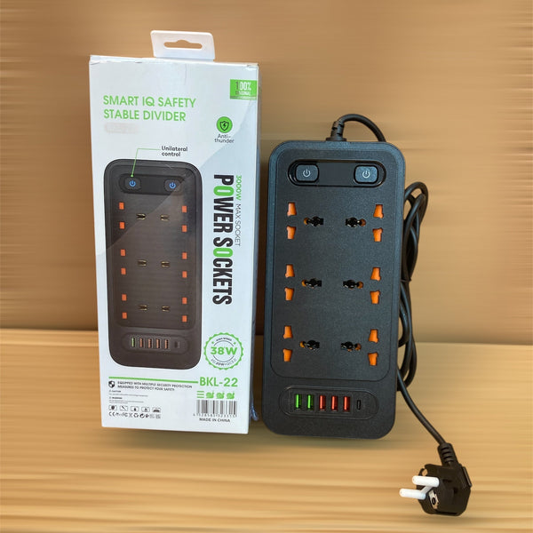 3000W Power Extension 6 Universal Socket+ 5 USB+ 1 Type-C Port