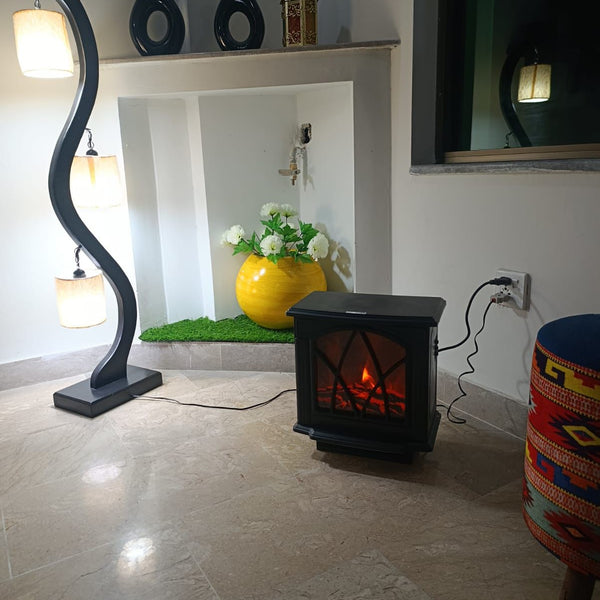 NBC007BK Electric Fireplace Room Heater – Modern Black LED Flame Heater with Adjustable Thermostat & Safety Protection