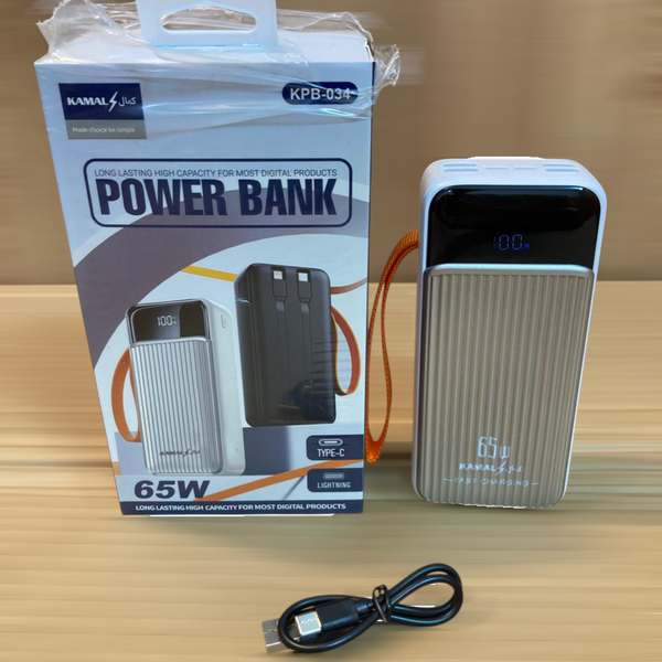 Kamal 65W Super Fast 2Built-in Cables Charging Power Bank 30,000mAh KPB-034