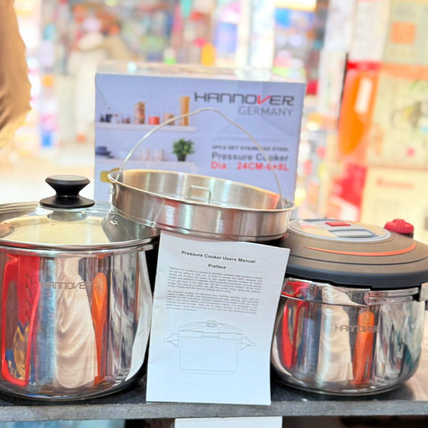 Hannover Germany 3 in 1 Stainless Steel Pressure Cooker 6+8L & Steamer