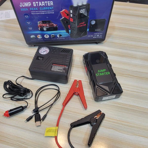 2000A 2-in-1 Car Jump Starter with Tire Inflator 12V