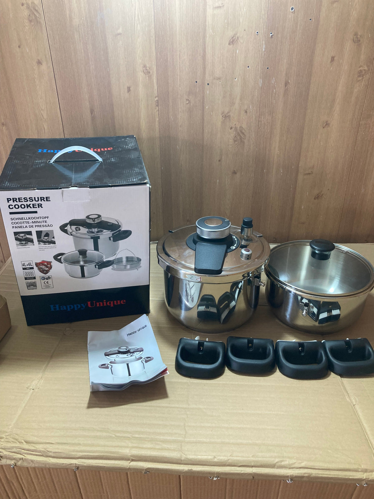 Lot Imported Happy Unique 4+6L Stainless Steel Pressure Cooker With Steamer