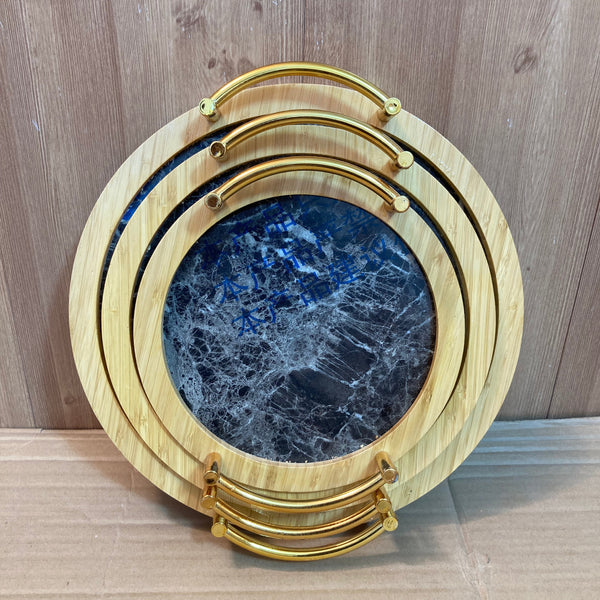 3PCs Bamboo Round Shape Serving Trays Set