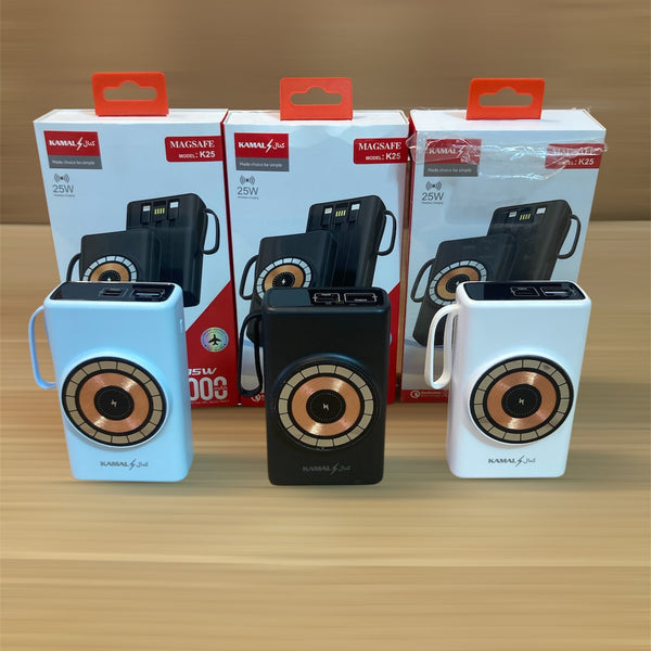 Kamal 20,000mAh Wireless & 3 Built-in Cables Power Bank 25W K25