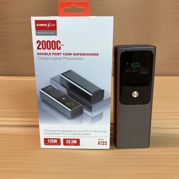 Kamal Square Shape 125W Super Fast Charging Lithium Power Bank 20,000 mAh - K125